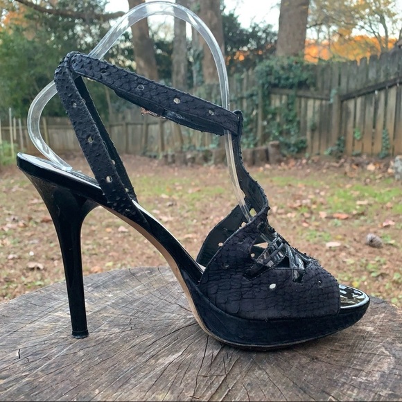 Christian Dior black Python and patent leather T strap ankle strap sandals 39 - Picture 11 of 16